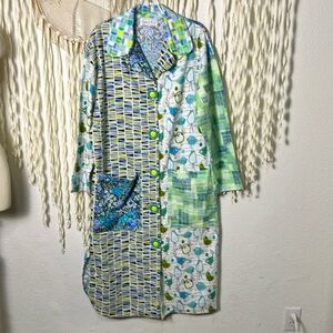 Tessuti Zoo Handmade in Pacific Grove CA Colorful Bird Flannel House Coat Small